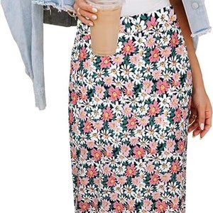 Boho Women’s Floral Print Midi Skirt / Size XXL / NWT